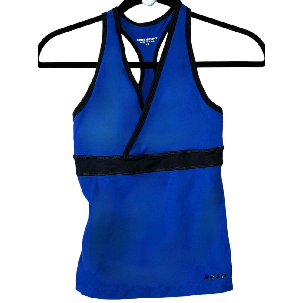 Bebe Sport Women's Racerback Stretch Tank Top Blue Black XS Athletic